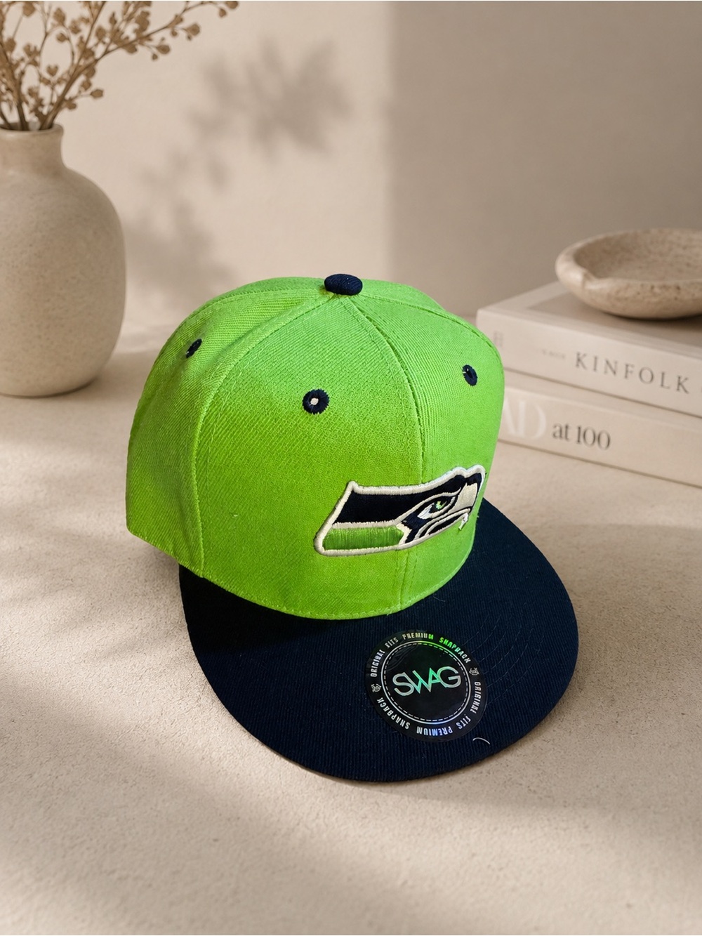 Seattle Seahawks Green and Navy Snapback Hat with Team Logo